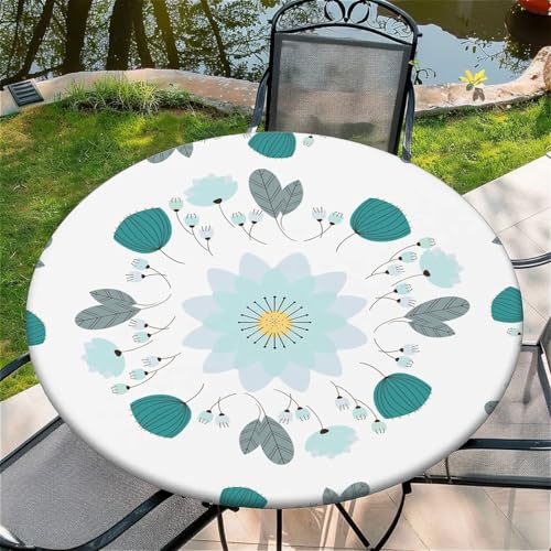 Outdoor Runde Tischdecke mit Gummizug Ø 52in(130cm)- Elastisch Garten tischdecke mit Lotusblüten und -blätter Muster,Tische Gartentischdecke für Outdoor Küche Passend für 115-125cm von artslion