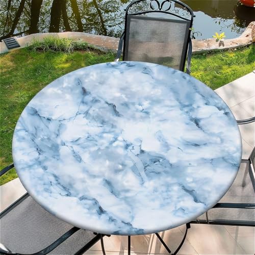 Outdoor Runde Tischdecke mit Gummizug Ø 52in(130cm)- Elastisch Garten tischdecke mitBlauer Batik-Farbstoff Muster von artslion