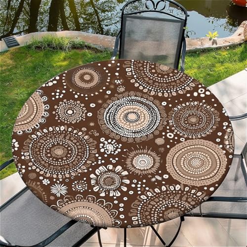 Outdoor Runde Tischdecke mit Gummizug Ø 60in(150cm)- Elastisch Garten tischdecke mit Baumringe Muster,Tische Gartentischdecke für Outdoor Küche Passend für 135-145cm von artslion