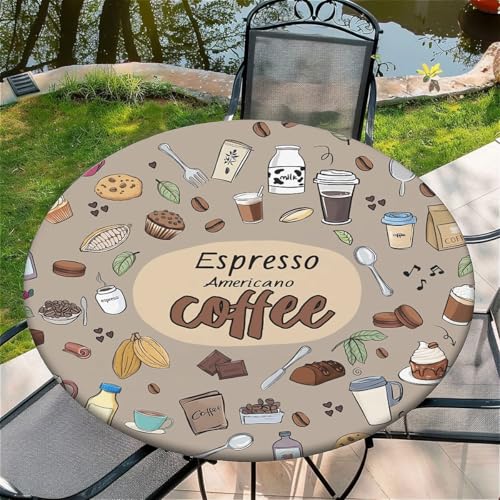 Outdoor Runde Tischdecke mit Gummizug Ø 60in-150cm- Elastisch Garten tischdecke mit Brauner Kaffee Muster Outdoor Runde Tischdecke mit Gummizug Ø 60in-150cm- Elastisch Garten tischdecke mit Brauner Kaffee Muster von artslion