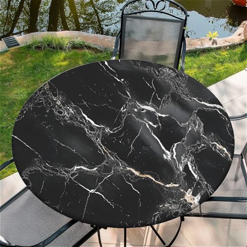 Outdoor Runde Tischdecke mit Gummizug Ø 60in-150cm- Elastisch Garten tischdecke mit Schwarzer Marmor Muster Outdoor Runde Tischdecke mit Gummizug Ø 60in-150cm- Elastisch Garten tischdecke mit Schwarzer Marmor Muster von artslion