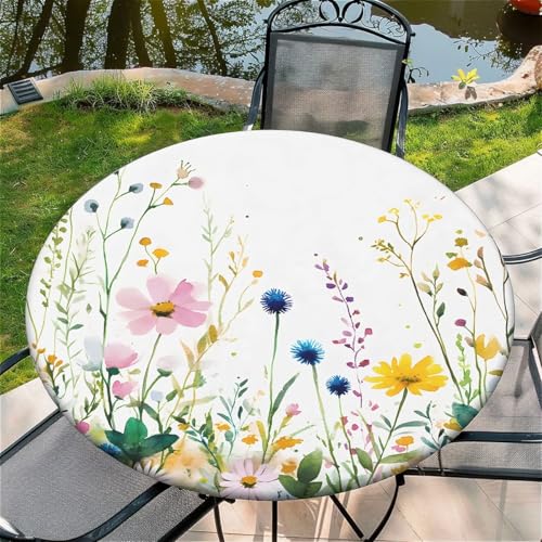 Outdoor Runde Tischdecke mit Gummizug Ø 60in-150cm- Elastisch Garten tischdecke mit Weiße Blumen Muster Outdoor Runde Tischdecke mit Gummizug Ø 60in-150cm- Elastisch Garten tischdecke mit Weiße Blumen Muster von artslion