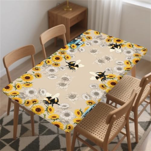 Rechteckige Tischdecken mit elastischem Rand für sicheren Sitz 30x48In（76 x 120 cm ） Abwischbare tischdecken aus PVC-freiem Stoff Biene Designs für den Innen- und Außenbereich von artslion