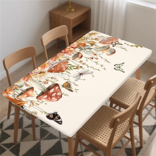 Rechteckige Tischdecken mit elastischem Rand für sicheren Sitz 30x72In （76x180cm） Abwischbare tischdecken aus PVC-freiem Stoff Pilzfest Designs für den Innen- und Außenbereich von artslion