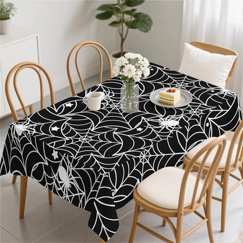 Rechteckige wasserdichte Tischdecken 60x120 in（150 x 305 cm） Abwischbare tischdecken aus PVC-freiem Stoff Schwarzes Spinnennetz Muster von artslion