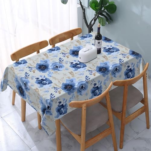 Tischdecke abwischbar Rechteck 60x84in(150x210cm) Garten tischdecke mit Blaue Blumen Motiv, Dekorative Tischdeko für KücheEsszimmer tischdecke Outdoor wetterfest von artslion