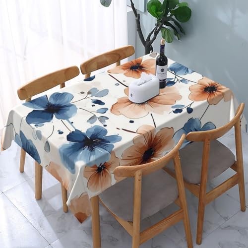 Tischdecke abwischbar Rechteck 60x84in(150x210cm) Garten tischdecke mit Blaue und orange Blumen Motiv, Dekorative Tischdeko für KücheEsszimmer tischdecke Outdoor wetterfest von artslion