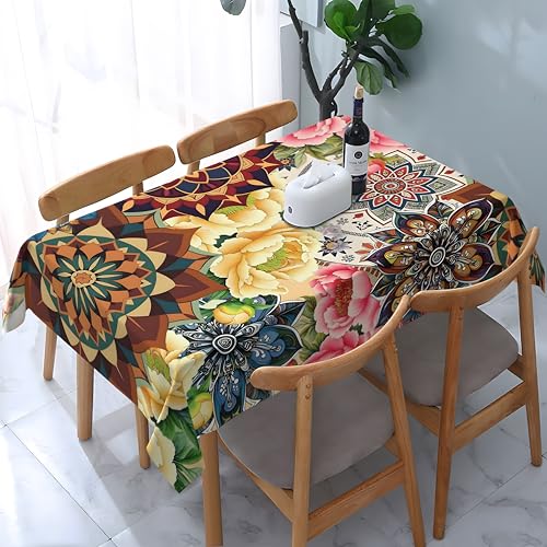 Tischdecke abwischbar Rechteck 60x84in(150x210cm) Garten tischdecke mit Retro-Blumen Motiv, Dekorative Tischdeko für KücheEsszimmer tischdecke Outdoor wetterfest von artslion