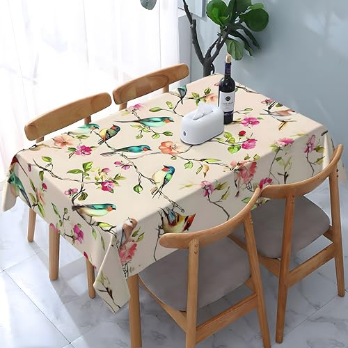 Tischdecke abwischbar Rechteck 60x84in(150x210cm) Garten tischdecke mit Vögel auf Zweigen Motiv, Dekorative Tischdeko für KücheEsszimmer tischdecke Outdoor wetterfest von artslion
