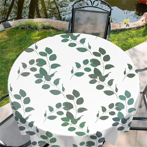 Tischdecke abwischbar Rund 60"(150x150cm), Garten tischdecke mit Aquarell-Blätter Motiv, Dekorative Tischdeko für KücheEsszimmer tischdecke Outdoor wetterfest von artslion