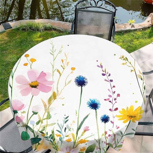 Tischdecke abwischbar Rund 60"(150x150cm), Garten tischdecke mit Klein frisch Motiv, Dekorative Tischdeko für KücheEsszimmer tischdecke Outdoor wetterfest von artslion