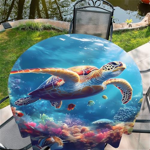 Tischdecke abwischbar Rund 60"(150x150cm), Garten tischdecke mit Meeresschildkröten im Wasser Motiv, Dekorative Tischdeko für KücheEsszimmer tischdecke Outdoor wetterfest von artslion