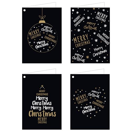 artup 12 Weihnachtsgeschenkanhänger mit Goldfäden – 4 schwarze, elegante Merry Christmas Motive, je 3 Klappkarten DIN A7 für Besondere Geschenke – Gelocht & Innen Unbedruckt Weiß artup 12 Weihnachtsgeschenkanhänger mit Goldfäden – 4 schwarze, elegante Merry Christmas Motive, je 3 Klappkarten DIN A7 für Besondere Geschenke – Gelocht & Innen Unbedruckt Weiß von artup