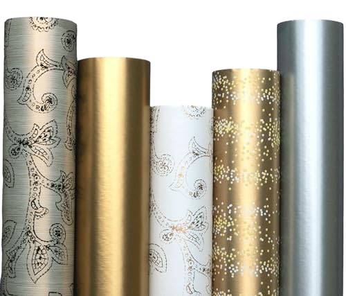 Geschenkpapier für Weihnachten 5 Rollen je 2m x 0,70m Set für Weihnachten oder Geburtstag Weihnachtspapier in Gold Silber Ornamenten Glitter Punkte - Weihnachtspapier Xmas von artwelten Home & Style