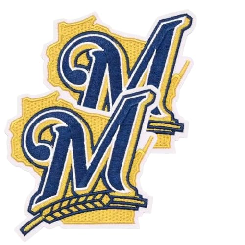 Aufnäher zum Aufbügeln, Buchstabe M, Motiv: Weizen, Marineblau und Gold, Baseball-Sport-Team, für Trikot, Hemden, Jacken, Mützen, Jeans, Taschen, 2 Stück (Milwaukee M x 5,1–10,2 x 10,2 cm) von aspidas
