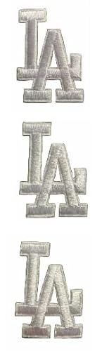 Los Angeles Baseball LA Buchstabe bestickter Aufnäher zum Aufbügeln, Größe 5,7 x 3,8 cm, Weiß, 3 Stück von aspidas