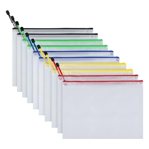 Aspire 10 x robuste Netz-Dokumententaschen mit Reißverschluss, verbesserte A4-Reißverschluss-Taschen für die Organisation der Aufbewahrung, Bürobedarf, sortiert von aspire