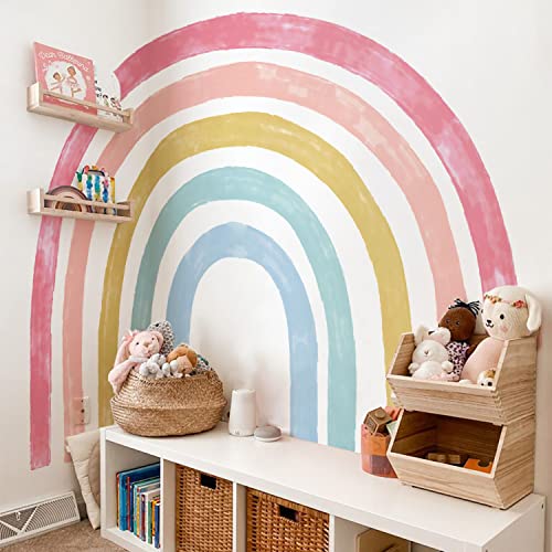 astrkiz 200x175cm Fabric Wandtattoo Regenbogen Groß, Selbstklebend Aquarell Regenbogen Wandsticker Kinderzimmer, Regenbogen Wandtatto Mädchen für Babyzimmer Schlafzimmer von astrkiz