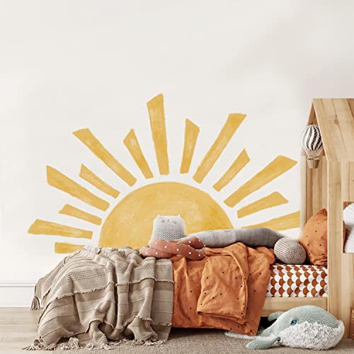 astrkiz Wandtattoo Sonne Selbstklebend Wandaufkleber Boho sonne aufkleber groß Wandsticker Sonne Wandtattoo für Kinder Mädchen Junge Kinderzimmer Babyzimmer, Boho Halbsonne 120 x 67 cm von astrkiz