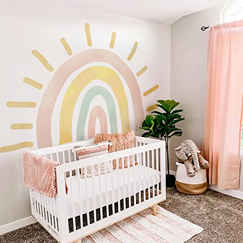 astrkiz selbstklebend Wandaufkleber für Kinder, Boho-Stil-Wandsticker Stoff-Effekt-Wandtattoo im Kinderzimmer Babyzimmer Spielzimmer, wasserdicht reißfest Fabric-Wandbild,Boho Regenbogen & Sonne XL von astrkiz