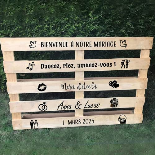 asu Personalisiertes Geschenk zur Hochzeit, Hochzeit Sticker,Graviert mit Namen und Datum,Geschenk für Paare, Geburtstag, Jahrestag (Black,Width of 70cm) von asu