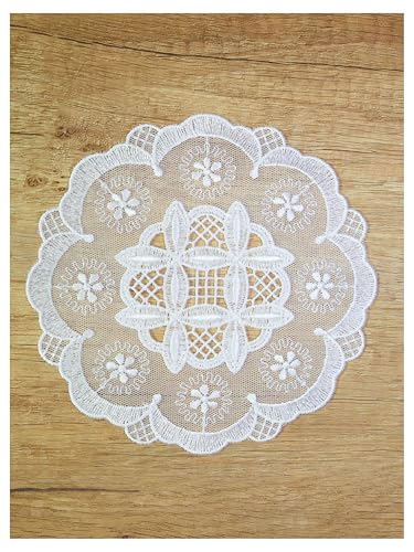 Cremeweiße Tüll-Spitzendecken Daria Plauener Spitze Tischdekoration in 4 Größen (16 cm rund) von atelier alles-Spitze