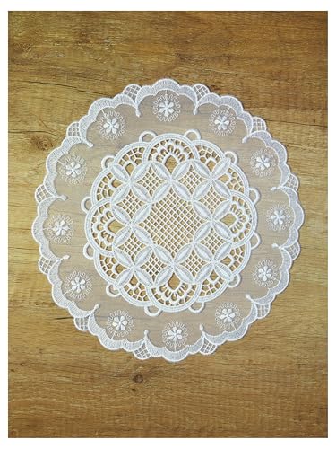 Cremeweiße Tüll-Spitzendecken Daria Plauener Spitze Tischdekoration in 4 Größen (25 cm rund) von atelier alles-Spitze