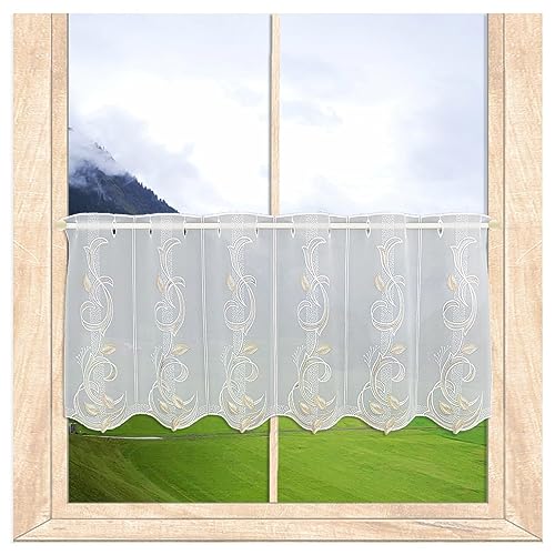 Elegante Scheibengardine Marcella mit Blätterranken | Bistrogardine in Weiß-Beige mit hochwertiger Stickerei | Klassische Kurzgardine für eine stilvolle Fensterdekoration | Höhe x Breite: 40 x 144 cm Elegante Scheibengardine Marcella mit Blätterranken | Bistrogardine in Weiß-Beige mit hochwertiger Stickerei | Klassische Kurzgardine für eine stilvolle Fensterdekoration | Höhe x Breite: 40 x 144 cm von atelier alles-Spitze
