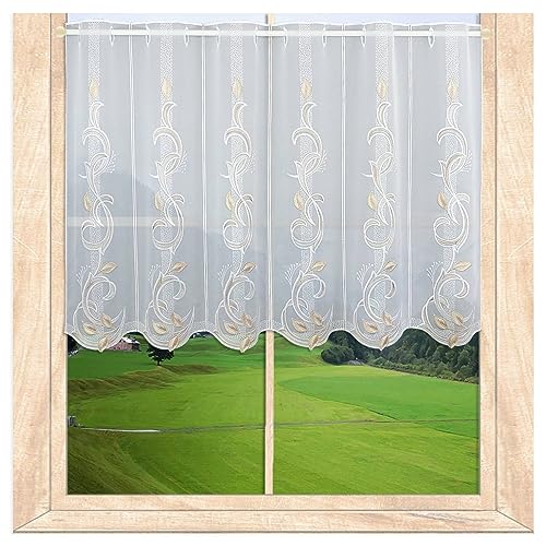 Elegante Scheibengardine Marcella mit Blätterranken | Bistrogardine in Weiß-Beige mit hochwertiger Stickerei | Klassische Kurzgardine für eine stilvolle Fensterdekoration | Höhe x Breite: 60 x 80 cm Elegante Scheibengardine Marcella mit Blätterranken | Bistrogardine in Weiß-Beige mit hochwertiger Stickerei | Klassische Kurzgardine für eine stilvolle Fensterdekoration | Höhe x Breite: 60 x 80 cm von atelier alles-Spitze