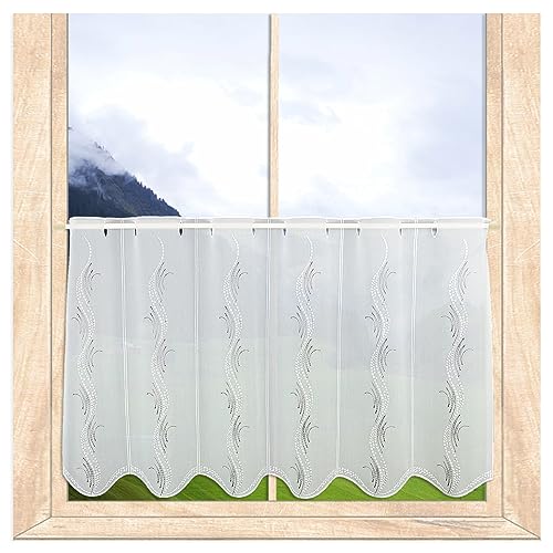 Modern bestickte Scheibengardine Luna – Panneau mit Vogtländischer Spitze in weiß-Taupe | Zeitloser Stickerei-Scheibenhänger mit Ornamenten | Elegante Kurzgardine für jeden Raum HxB 55 x 80 cm Modern bestickte Scheibengardine Luna – Panneau mit Vogtländischer Spitze in weiß-Taupe | Zeitloser Stickerei-Scheibenhänger mit Ornamenten | Elegante Kurzgardine für jeden Raum HxB 55 x 80 cm von atelier alles-Spitze