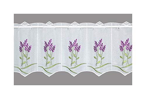 Stilvoll bestickte Küchen-Kurzgardine Lavendel Plauener Spitze Stickereigardine in 3 Höhen (Höhe x Breite 30 x 96 cm) von atelier alles-Spitze