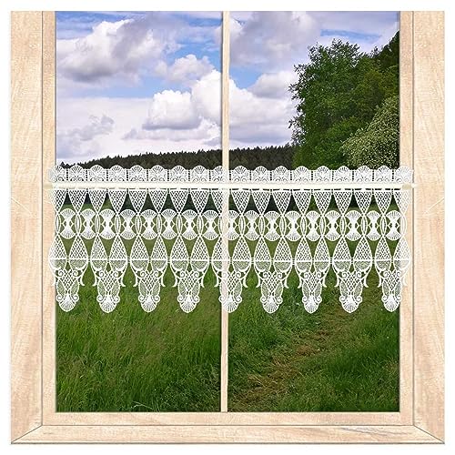 atelier alles-Spitze Hochwertige weiße Kurzgardine Ally | Halbtransparente Scheibengardine, ideal für wohnliche Einrichtungen | traditionell und modern | Höhe x Breite: 27 x 128 cm von atelier alles-Spitze