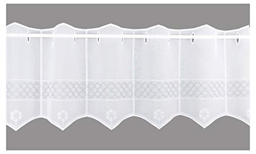 atelier alles-Spitze Moderne Scheibengardine Tammy mit Wabenmuster-Stickerei in weiß-dunkelgrau | Halbtransparente Kurzgardine mit attraktiver Stickerei | Höhe x Breite: 30 x 160 cm von atelier alles-Spitze
