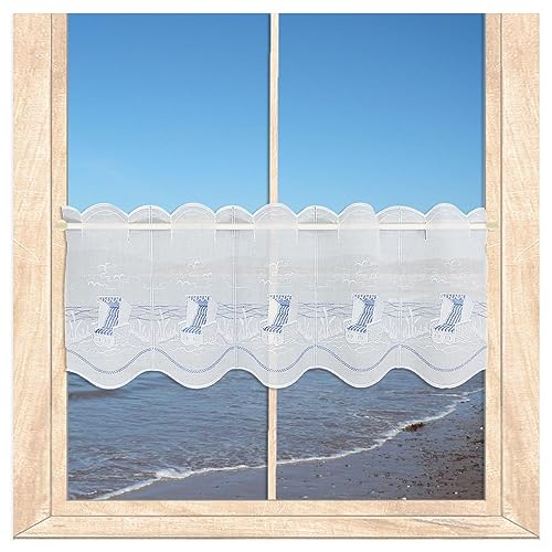 atelier alles-Spitze Scheibengardine Am Meer | Maritim in blau-weiß bestickte Kurzgardine | Ideal als Badgardine atelier alles-Spitze Scheibengardine Am Meer | Maritim in blau-weiß bestickte Kurzgardine | Ideal als Badgardine von atelier alles-Spitze