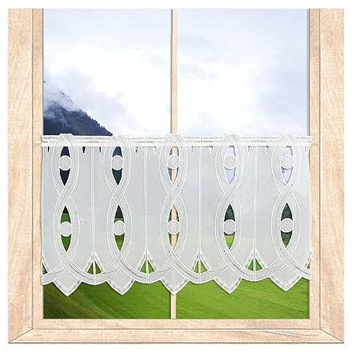 atelier alles-Spitze Scheibengardine Ginny in weiß-Taupe-anthrazit mit Spachtel-Ornament-Stickerei | Durchbrochene Kurzgardine | Höhe x Breite: 40 x 80 cm von atelier alles-Spitze