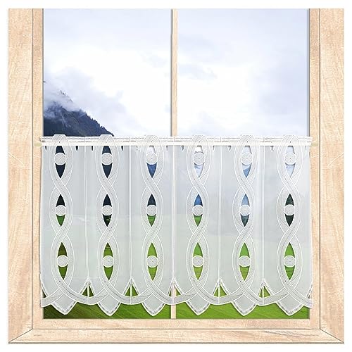 atelier alles-Spitze Scheibengardine Ginny in weiß-Taupe-anthrazit mit Spachtel-Ornament-Stickerei | Durchbrochene Kurzgardine | Höhe x Breite: 85 x 144 cm von atelier alles-Spitze