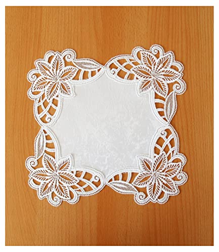atelier alles-Spitze Weiße Plauener Spitzendecke Juliane 29 x29 cm mit Spitzenkanten Tischdekoration Deckchen von atelier alles-Spitze