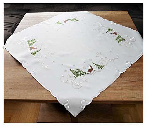 atelier alles-Spitze Winterliche bestickte Plauener Spitzendecke Mitteldecke Winterhirsch 84 x 84 cm cremeweißer Satin Tischdekoration atelier alles-Spitze Winterliche bestickte Plauener Spitzendecke Mitteldecke Winterhirsch 84 x 84 cm cremeweißer Satin Tischdekoration von atelier alles-Spitze