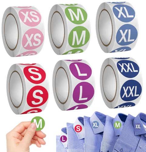 Aufkleber in Kleidergröße, bunt, kodiert, rund, selbstklebend, für Kleidung, T-Shirts, Socken, Hüte, Hosen, Röcke, Einzelhandel (XS, S, M, L, XL, XXL) von atokiss