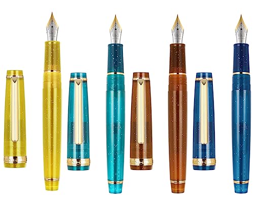 JinHao 82 Füllfederhalter, transparent, gemischt, fluoreszierend, Acryl, feine Spitze, Goldverzierung, mit Tintenkonverter-Set, 4 Stück von atokiss