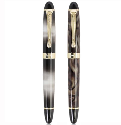 JinHao X450 Klassischer Füllfederhalter, M-Spitze, Schreibstift mit Tintenkonverter für Büro-Stifte (grüner und grauer Marmor), 2 Stück von atokiss