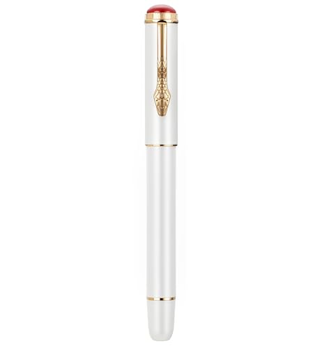 Jinhao 025 Metall-Füllfederhalter, Retro-Schlangen-Clip, Feine Feder Stift mit Tintenkonverter und silberfarbener Box (White-Snake) von atokiss