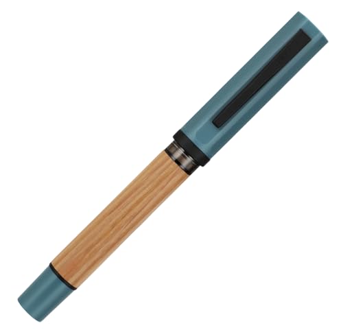 Jinhao 58 Füllfederhalter aus Holz, schwarzer Clip, feine Spitze, Tintenstift mit nachfüllbarem Tintenkonverter, glattes Schreibgerät (feine Feder, Morandi-Blau) von atokiss
