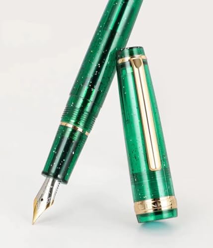 Jinhao 82 Acryl-Füllfederhalter, feine Spitze, Goldverzierung, mit Konverter, Schreibstift (fluoreszierendes Dunkelgrün) von atokiss
