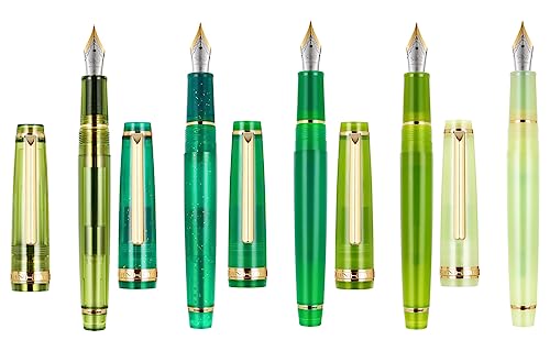 Jinhao 82 Füllfederhalter aus Kunstharz, feine Spitze, Goldverzierung, mit Konverter-Schreibstift-Set, 5 Stück (grünes Licht Traum) von atokiss