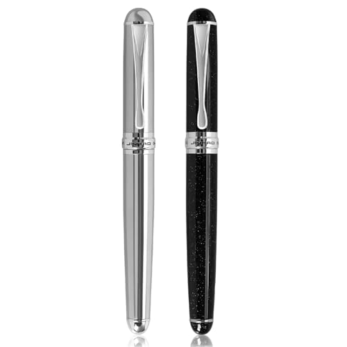 Jinhao X750 Klassischer Metall-Füllfederhalter, 0,5 mm Spitze, mit Tintenkonverter-Stiften (M-Feder, Schwarz und Stahl) von atokiss