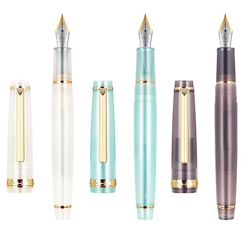 Jinhao 82 Acryl-Füllfederhalter, transparent, gemischt, Blau, Fluss, Mond, Acryl, feine Spitze, Goldverzierung, mit Tintenkonverter-Set, 3 Stück von atokiss