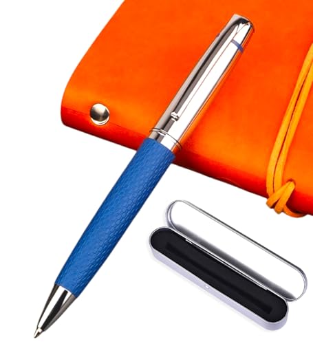 atokiss Kugelschreiber aus Metall mit PU-Lederbesatz, mittlere Spitze, Handschrift, Stifte und Bürobedarf, schwarze Tinte, Geschenkbox (PU-Leder, blau) von atokiss