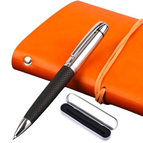 atokiss Kugelschreiber aus Metall mit PU-Lederbesatz, mittlere Spitze, Handschrift, Stifte und Bürobedarf, schwarze Tinte, Geschenkbox (PU-Leder, schwarz) von atokiss