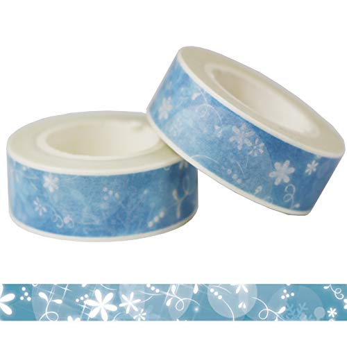 2 Rollen 10m x 15mm Blau Washi Tape Nett Blumen Motive Masking Tape Dekorative Papier Klebeband Hochzeit Weihnachten Geschenk Dekoration DIY Scrapbooking Basteln (Muster-A) von aufodara